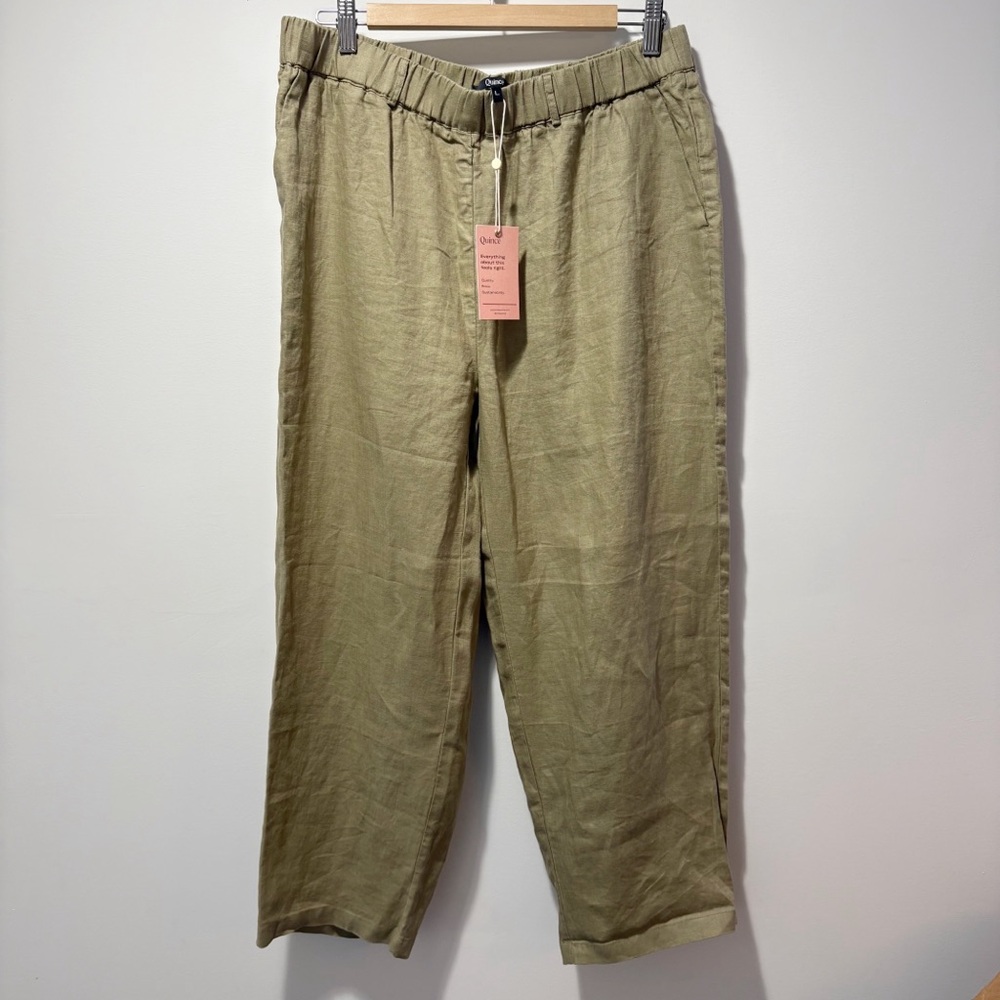 Quince 100% European Linen Pants Size Large Wide Leg Brand New NWT Olive Green